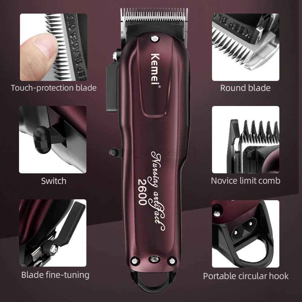 Kemei Professional Electric Hair Trimmer for Men Adjustable Hair Clipper Razor Cordless Rechargeable Hair Cutting Machine KM2600M240715