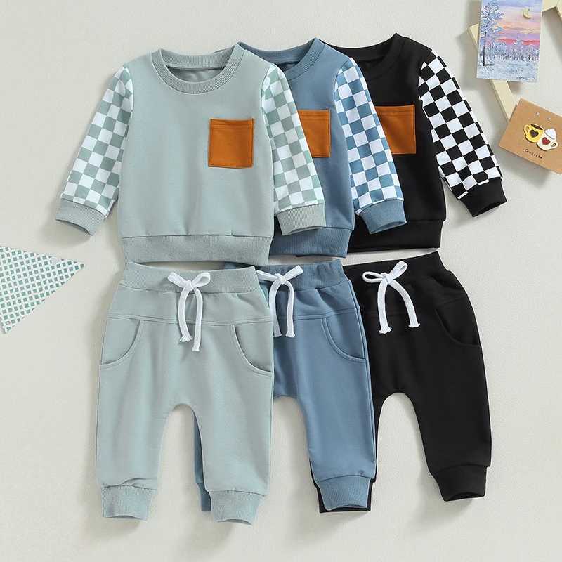 Clothing Sets 2023-07-24 Lioraitiin 0-3T Toddler Baby Boy Fall Outfits Checkered Plaid Pullover Sweatshirt Top Pants Set Trendy Outfit