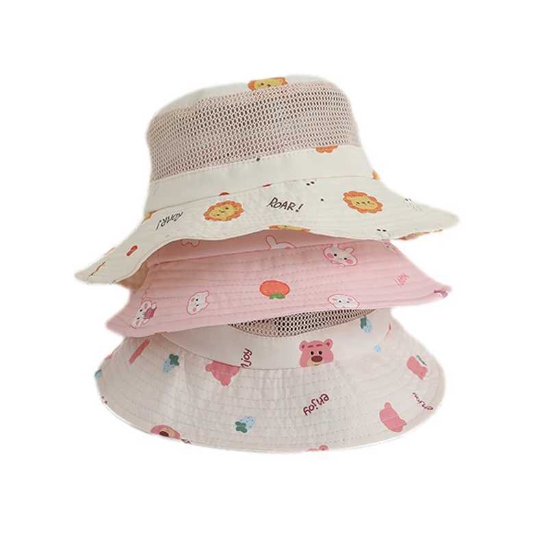 Summer Childrens Sun Hat Cartoon Printed Mesh Bucket Hat Girls Beach Hat Bucket Hat Accessories Childrens Project 3-8 YearsW240715