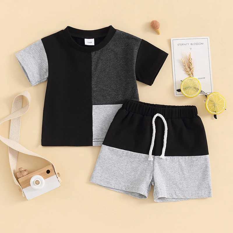 Clothing Sets Baby Boys Clothes Set Toddler Boy Contrast Color Short Sleeve T-shirt with Elastic Waist Shorts Summer Outfit 0-3Y