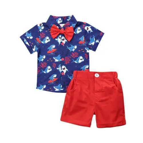Clothing Sets 2019-09-26 Lioraitiin 0-5Years Toddler Baby Boys Summer Outfit Sets Short Sleeve Shark Print Button Down Shirt Top Red Shorts