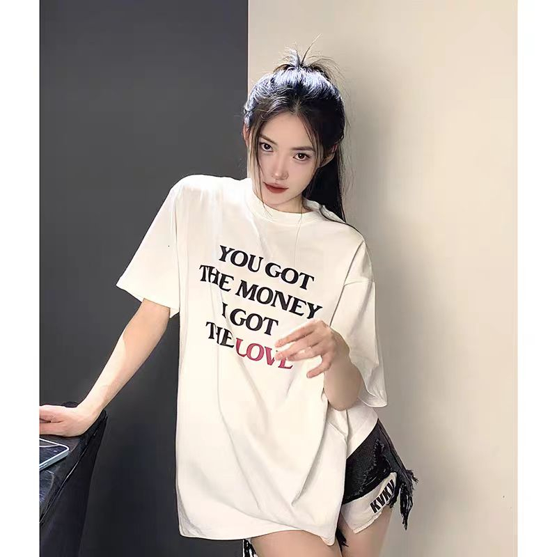 Combed 220g pure cotton short sleeved T-shirt for women's summer top, loose design, niche street style
