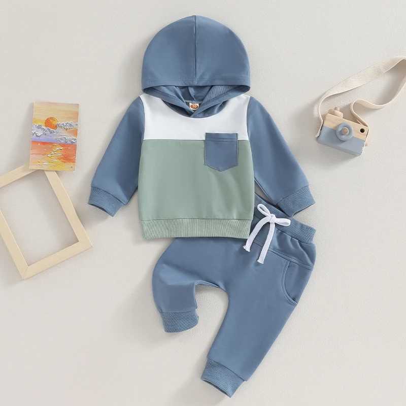 Clothing Sets 2023-08-01 Lioraitiin 0-3Y Infant Baby Boys Clothes Outfits Set Long Hooded Color Block Sweatshirts Pants Set Fall Clothing