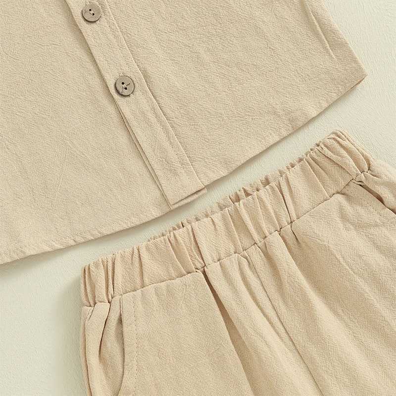 Clothing Sets 0-4Y Boys Clothing Sets Summer Solid Cotton Linen T-shirts+Elasctic Shorts Kids Clothes Casual Clothing Sets for Children