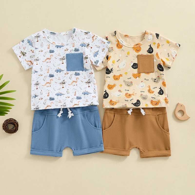 Clothing Sets Summer Toddler Baby Boys Outfit Clothes Sets Short Sleeve Chicken/Animal Print Tops + Shorts Baby Boys Clothing 0-4Y