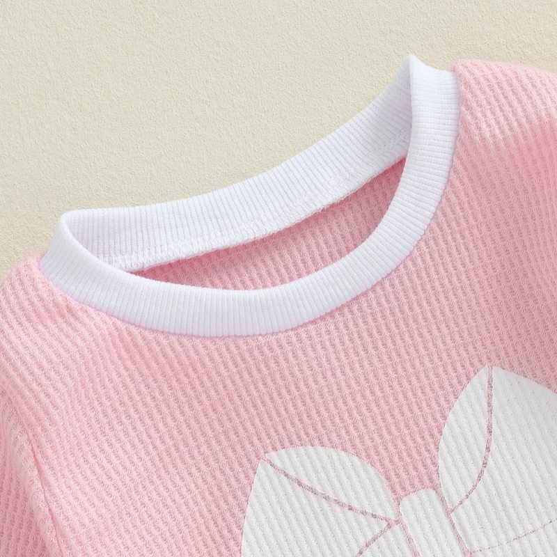 Clothing Sets 2024-05-29 Lioraitiin Toddler Girl Fall Outfits Bowknot Print Crew Neck Long Sleeve Waffle Sweatshirts and Long Pants 2Pcs Set