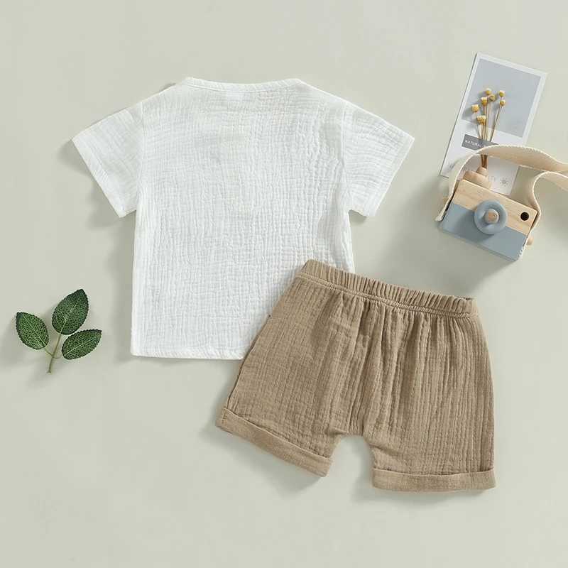 Clothing Sets Toddler Baby Boys Summer 2-piece Outfits Solid Color Short Sleeve T-shirt with Breast Pocket and Casual Elastic Shorts Set