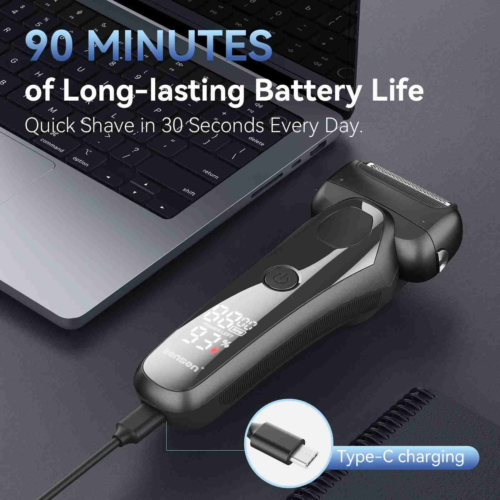 Kensen S20 Electric Shaver for Men 3D Floating Blade Washable Type-C USB Rechargeable Beard Razor Trimmer Machine For BarberY240729