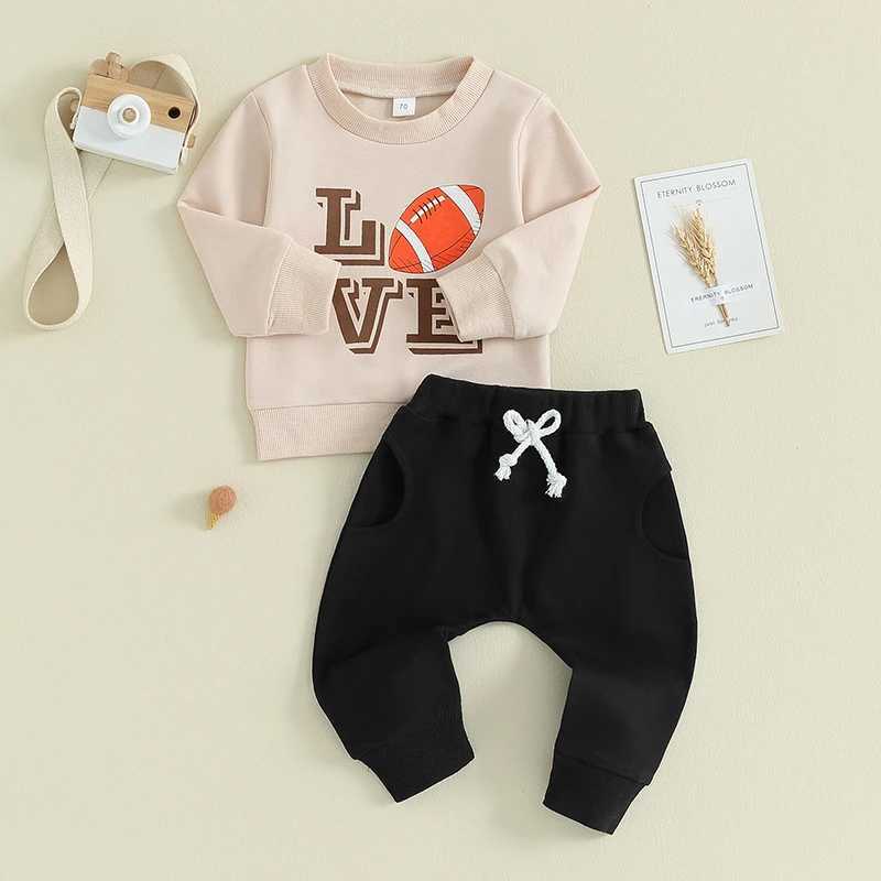 Clothing Sets 2023-10-17 Lioraitiin 0-3Y Toddler Baby Boy Clothes Football Game Outfit Love Rugby Long Sleeve Sweatshirt Tops Sweatpants Set