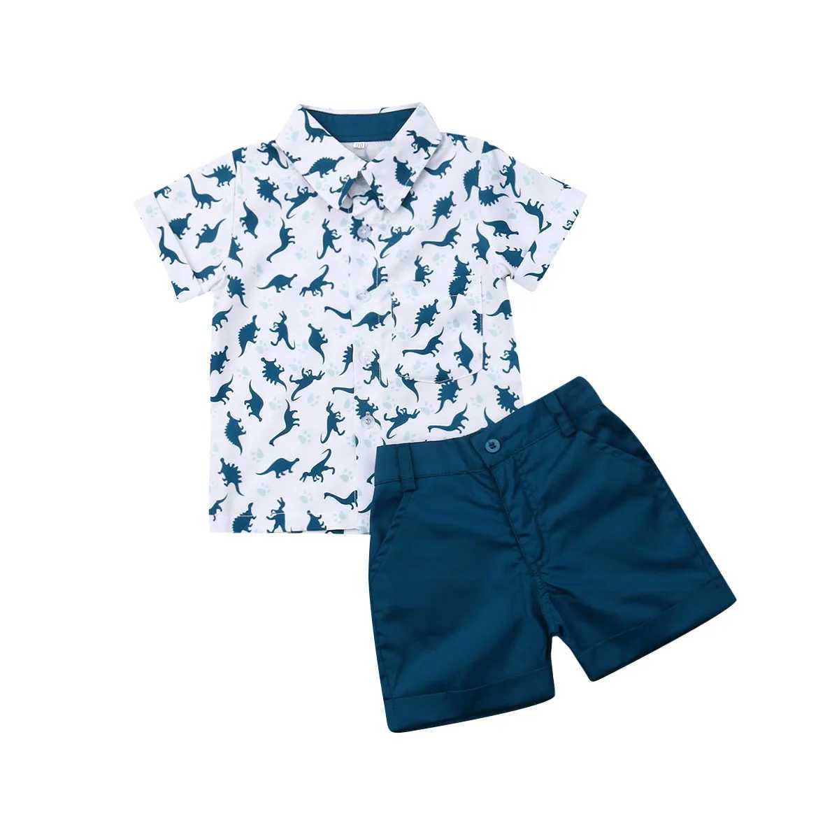 Clothing Sets Summer Children Clothes Set Infant Cartoon Dinosaur Print Short Sleeve Shirt + Solid Color Shorts Kid Toddler Boys Outfit
