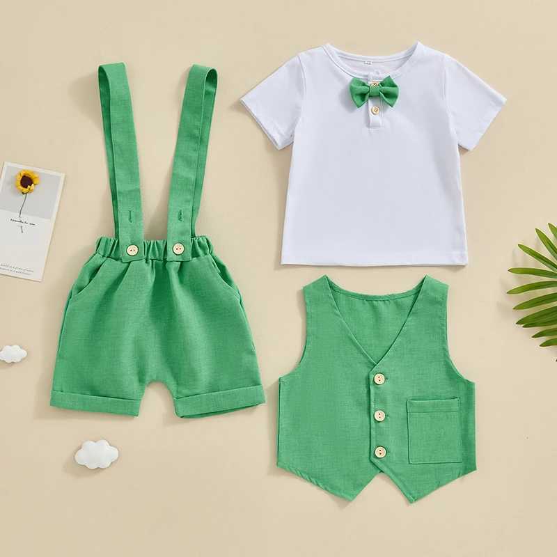 Clothing Sets 3pcs Summer Toddler Baby Boy Gentleman Set Short Sleeve Button T-Shirt with Suspender Shorts and Waistcoat Outfits