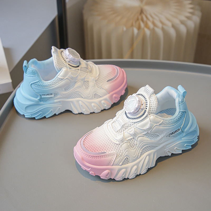 Rotating button jelly shoes mesh casual sports shoes girls' spring low top shoes running shoes