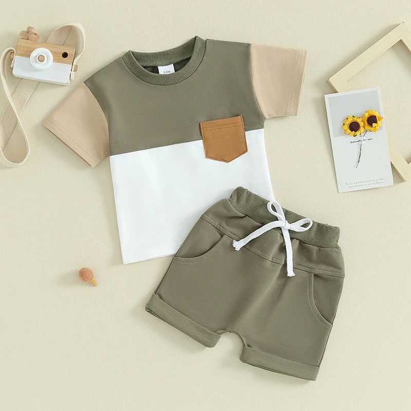 Clothing Sets Infant Baby Boys 2PCS Clothes Suit Short Sleeve Contrast Color T-shirt + Elastic Waist Shorts Toddler Boys Casual Outfit 8QBQ
