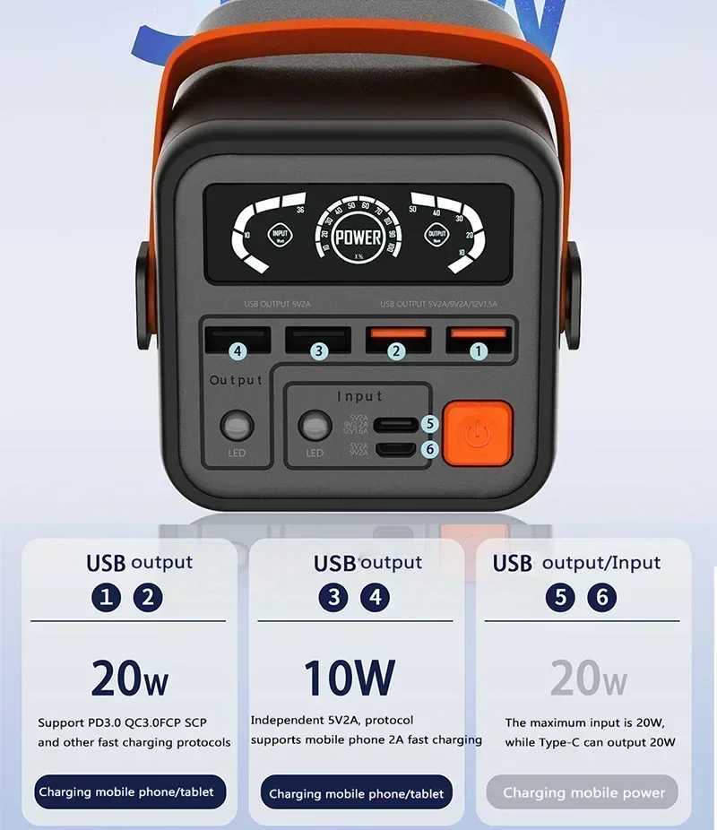 60000mAh Outdoor Power Bank Portable PowerBank External Battery Pack PD 30W Fast Charger For iPhone mobile power station V240715