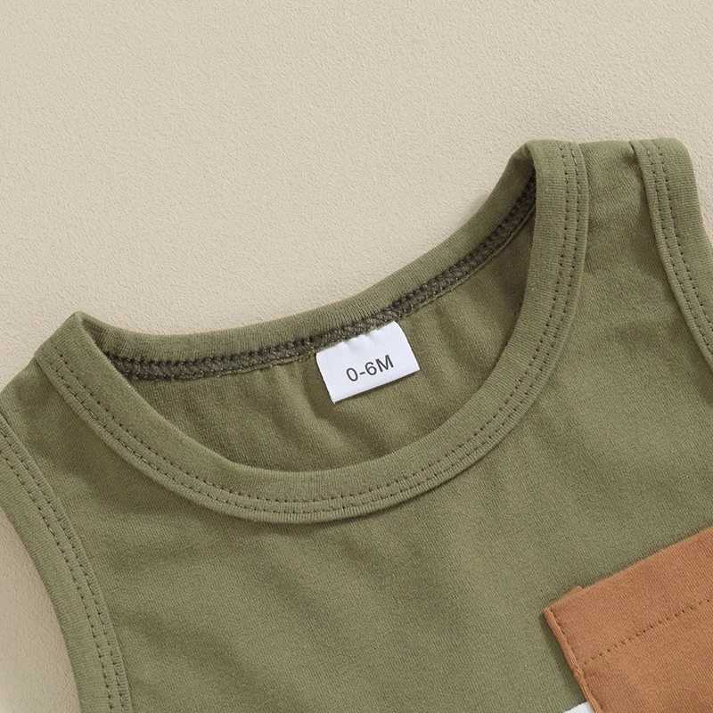 Clothing Sets Toddler Summer Boys Outfits Cotton Sleeveless Contrast Color Pocket Tank Tops + Shorts Clothes For Toddler Casual Clothes Sets