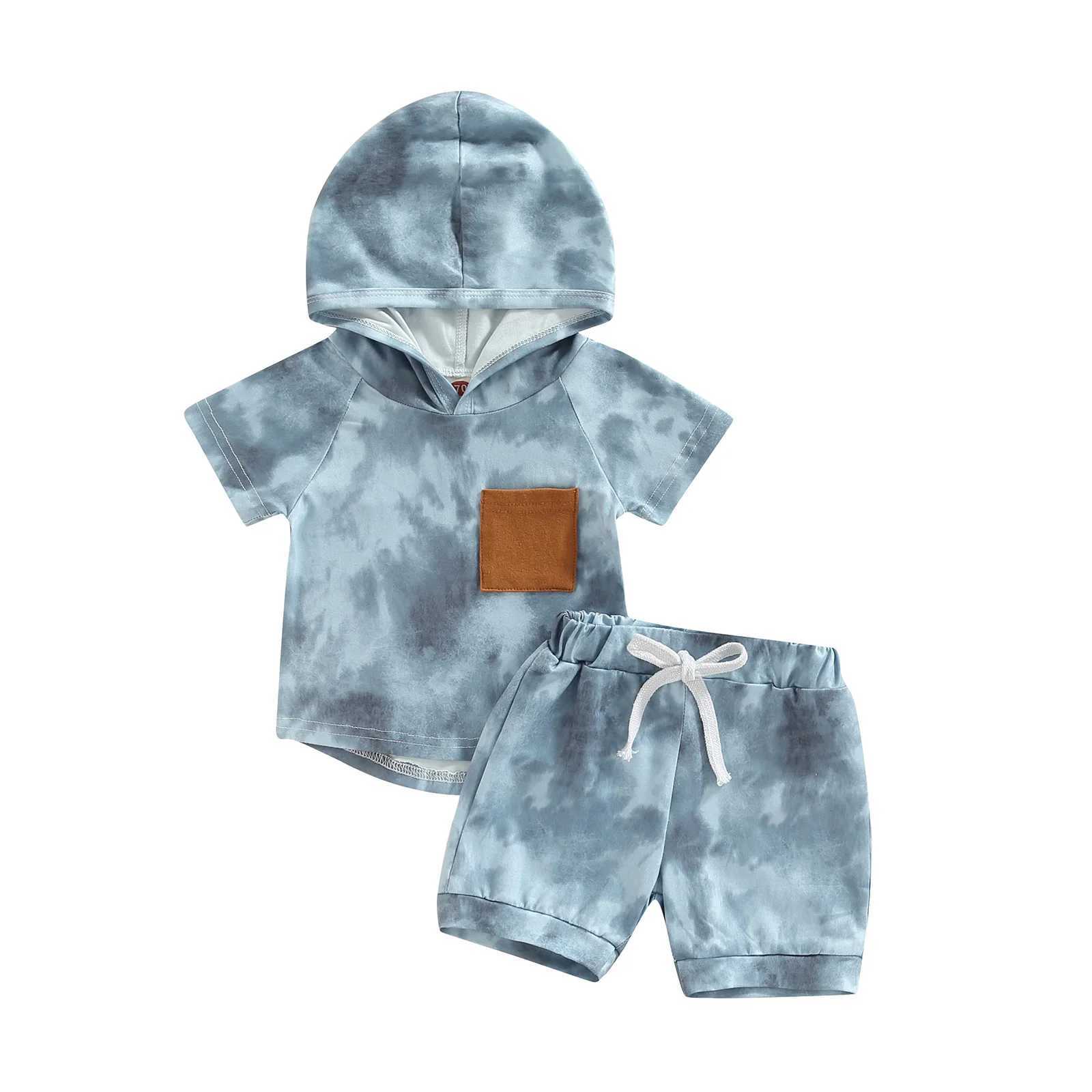 Clothing Sets 2022-06-09 Lioraitiin 0-5Years Toddler Baby Boy Girl 2Pcs Casual Clothing Set Short Sleeve Hooded Tie-Dyt Pritned Top Shorts