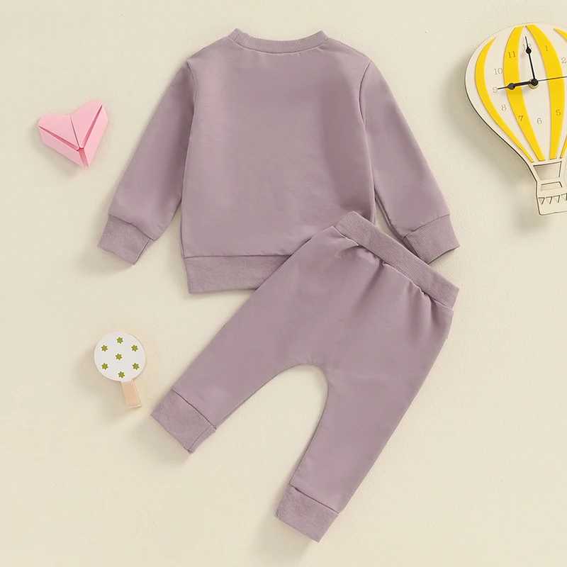 Clothing Sets 2024-05-26 Lioraitiin Baby Girl 2Pcs Fall Outfits Classic Letter Print Long Sleeve Pullover + Pants Set Toddler Clothes