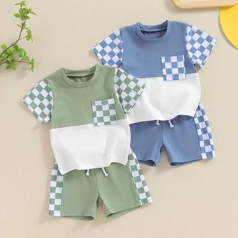 Clothing Sets 0-3Y Toddler Infant Baby Boy Clothes Sets Casual Short Sleeve Checkerboard Print T-shirt Shorts Summer Outfits Clothing