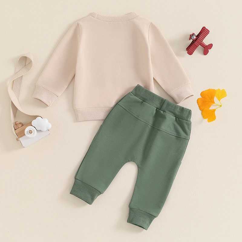 Clothing Sets 2024-05-27 Lioraitiin Boys Fall Set Letter Tractor Print Long Sleeve Round Neck Tops Drstring Pocket Long Pants Outfits