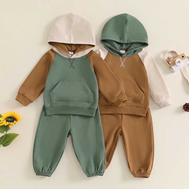 Clothing Sets Baby Boy Fall Tracksuit Outfits Classic Long Sleeve Contrast Color Hoodie Sweatshirts + Pants Set Toddler Winter Clothes NUE9