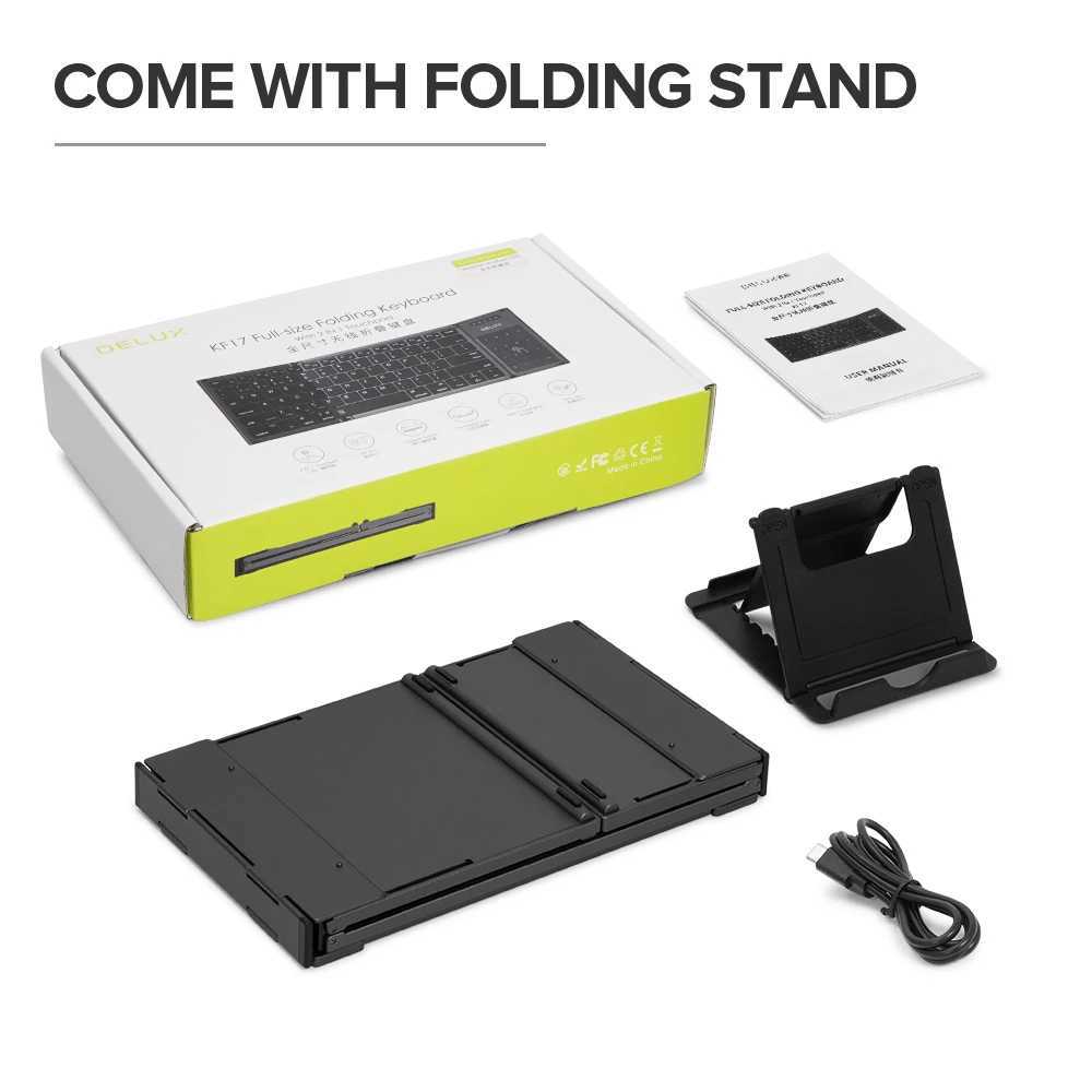 DeLUX KF17 Folding Keyboard Full Size Wireless Bluetooth Keyboard with 2-in-1 Touchpad Portable Compatible Multi-Device KeyboardM240715