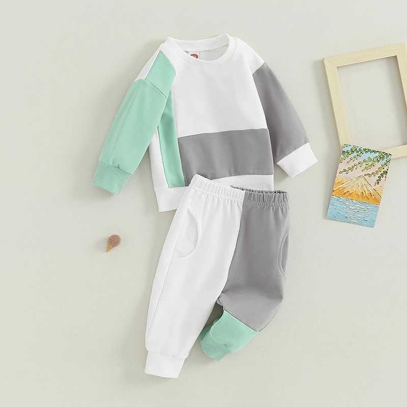 Clothing Sets 2023-07-22 Lioraitiin 0-3Years Toddler Boys 2Pcs Fall Casual Pants Sets Long Sleeve Contrast Color Sweatshirt Band Pants Set