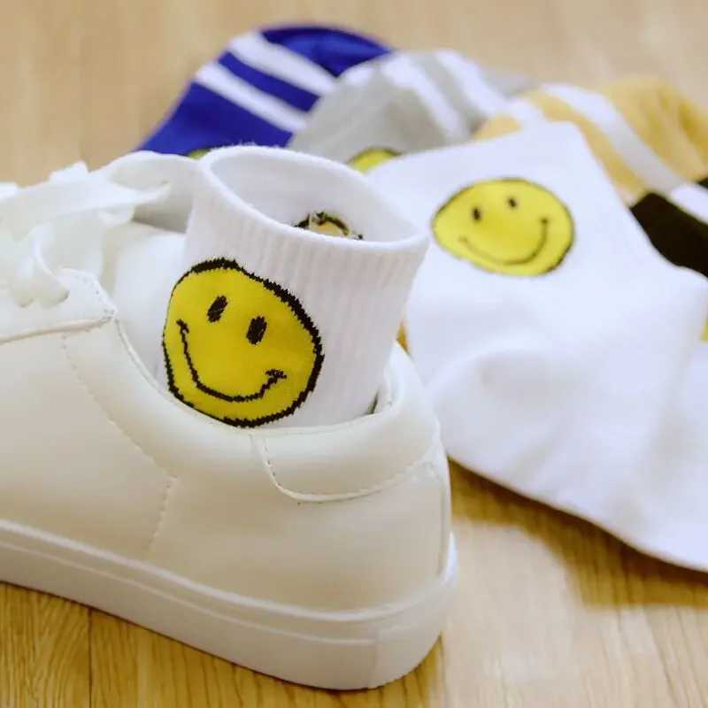 2021 Summer New Cotton Womens Socks Smile Printed Stripe Funny Socks Neutral Harajuku Womens Casual Cute Socks Womens Socks MeiasW240715