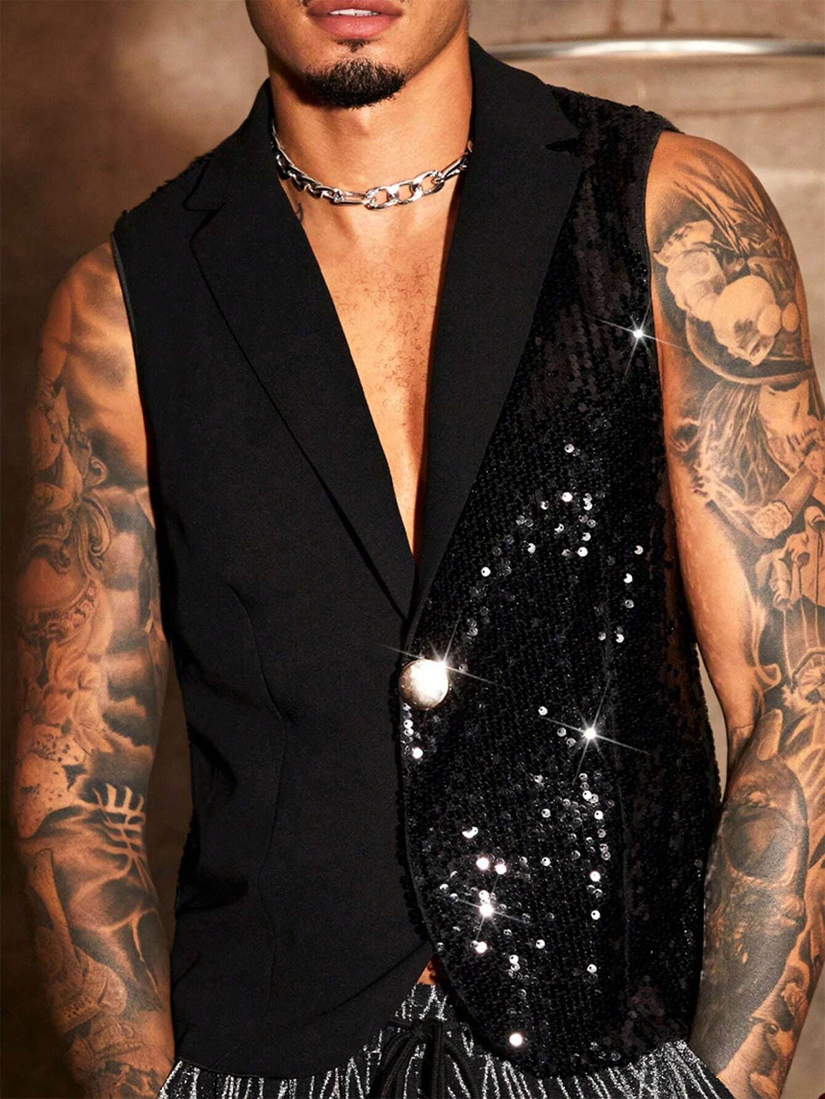 Men's Vests Sparkly Formal Suit Vest for Men Handkerchief Cufflinks Wedding Party Formal Groomsman Sequins Tuxedo Waistcoat