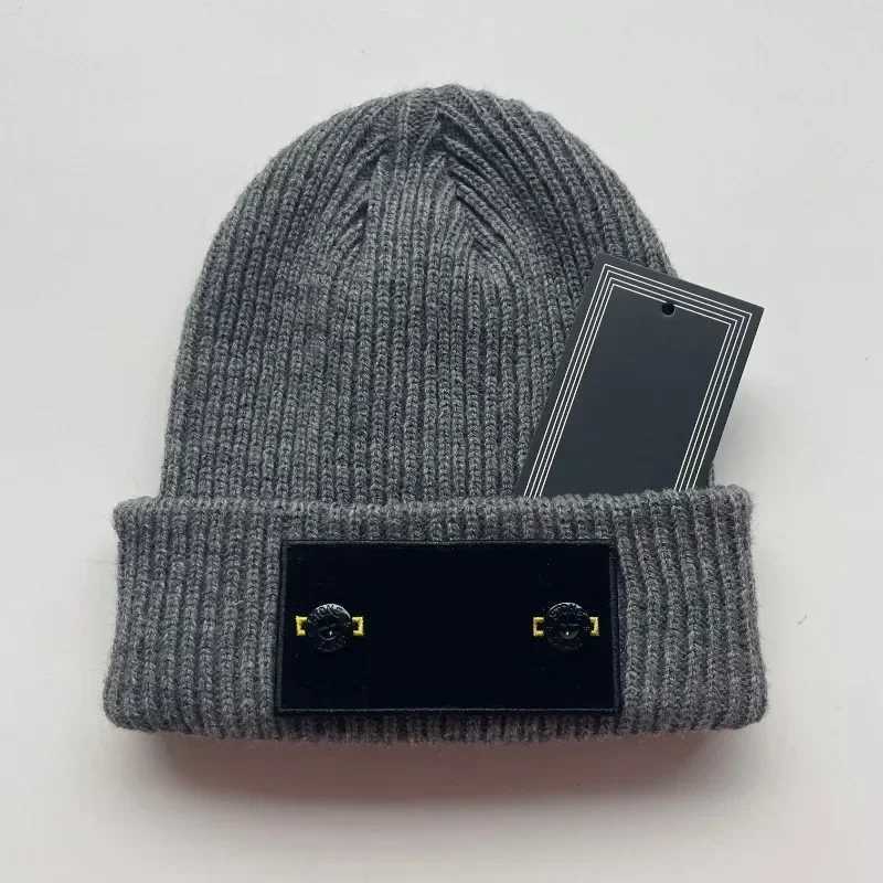 Beanie/Skull Caps 2024 Winter Knitted Hat Wool Warm and Fashionable Soft Beanie Mens Stone Hat Thick Label Ski Sports Knitted Velvet Free C J240711
