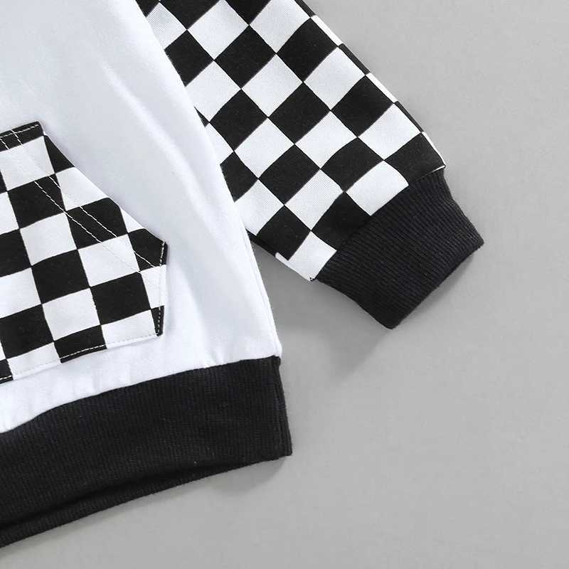 Clothing Sets 2022-07-01 Lioraitiin 0-4Years Girl Boy Outfit 2Pcs Set Plaid Long Sleeve Hoodie with Pockets Elastic Drstring Waist Pants