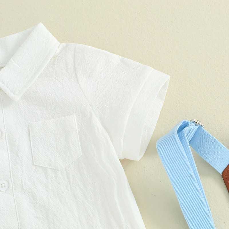 Clothing Sets Baby Boy Gentleman Outfits Lapel Neck Short Sleeve Button Down Romper + Adjustable Suspender Shorts Infant Toddler Clothes Set