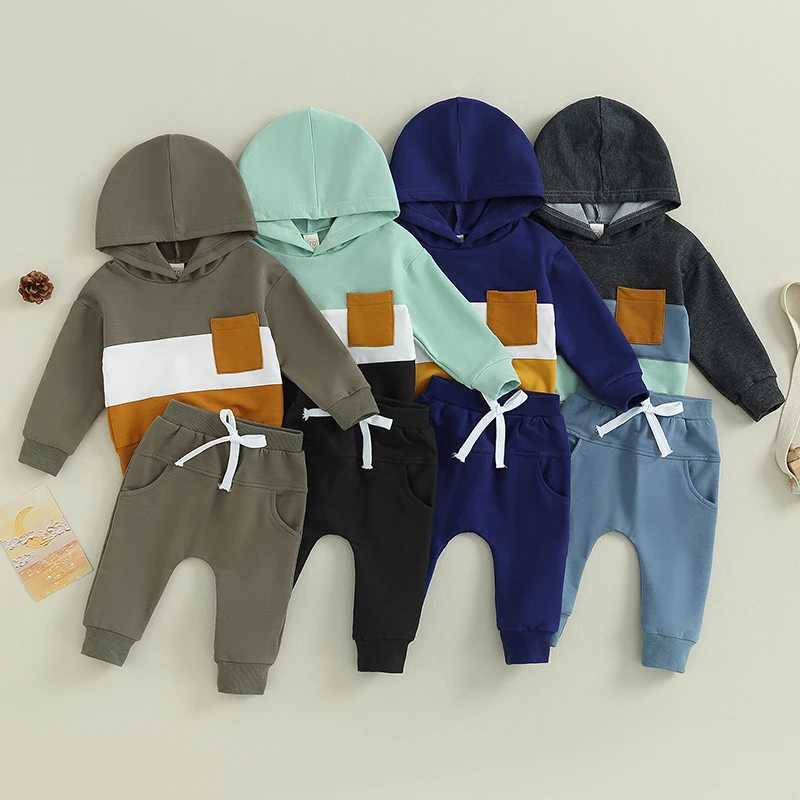 Clothing Sets 2023-07-20 Lioraitiin 0-3Years Toddler Baby Boy Fall Winter Clothes Set Contrast Color Hooded Sweatshirt Pants Trousers Outfits