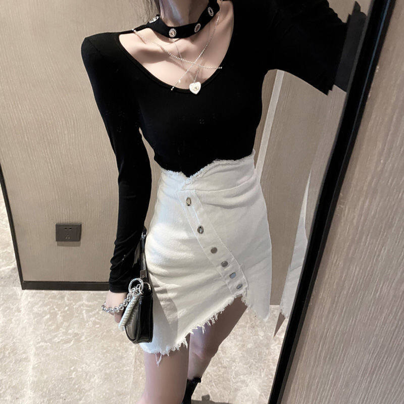 2021 New Spring Internet Celebrity Light Mature Wind Queen Set Women's Careful hine Long Sleeve Top Half Skirt Two