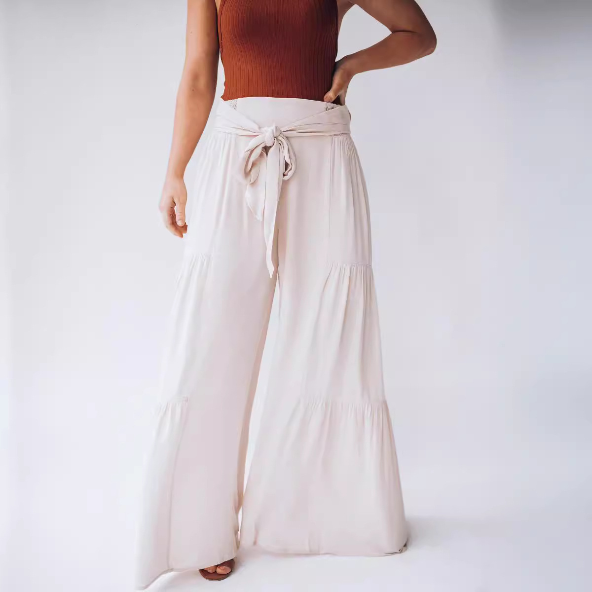 2021 Women's Autumn Winter New Casual Elastic Pants with Loose Straps and Solid Color Pleats College Style Sport Plaid Trousers Half Pants for Me