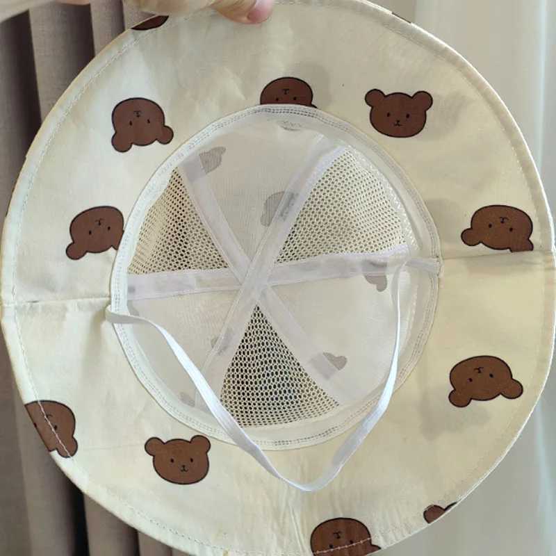 Cute Bear Baby Bucket Hat with Ears Boy and Girl Cartoon Cotton Mesh Breathable Sun Hat Childrens Outdoor Summer Childrens HatW240715