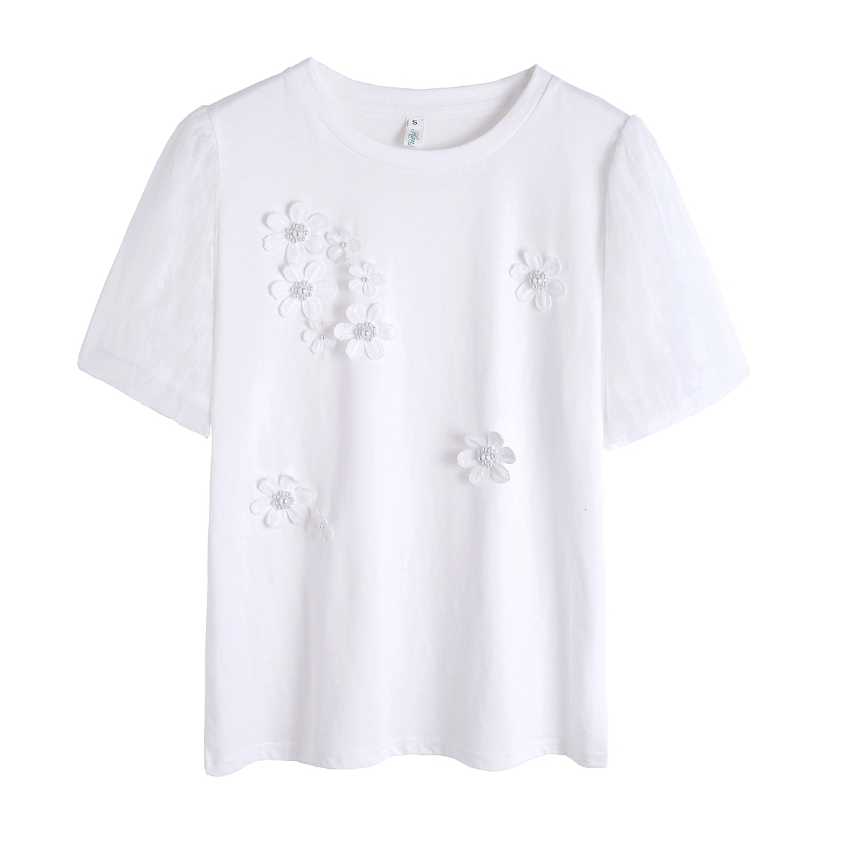 Flower studded short sleeved T-shirt for women in the summer of 2024, new loose and elegant ladies with a foreign style top, versatile base shirt