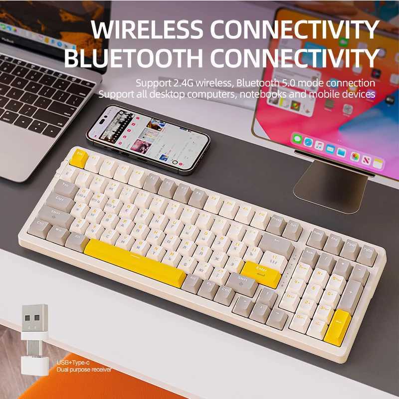 K96 Gaming Mechanical Keyboard 2.4G Wireless/5.0 BT Red Switch 100 Key Hot Swap Rechargeable Gamer Keyboard PBT keycapsM240715