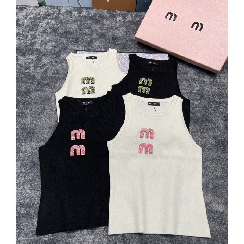 Womens Knit Vest Designer Womens Sleeveless Shirt Stylish Slim Fit Knit Tops Knitwear Fashion Undershirts Cotton Bottoming Shirt One Size CSG2407155-12