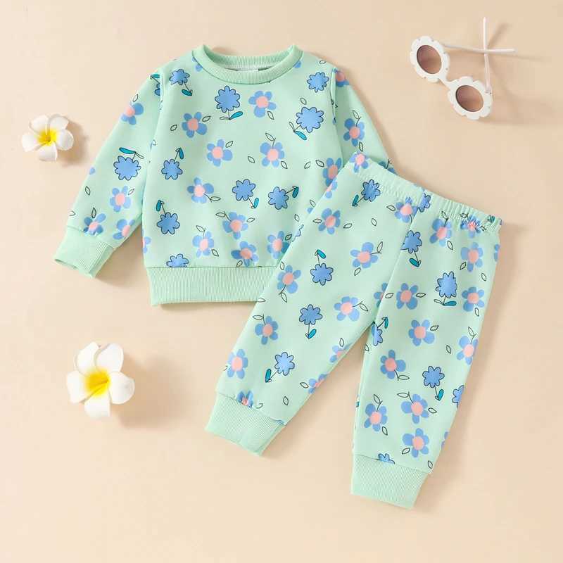 Clothing Sets 2024-06-03 Lioraitiin Little Girls 2PCS Fall Sets Long Sleeve O Neck Floral Print Tops Elastic Band Pants