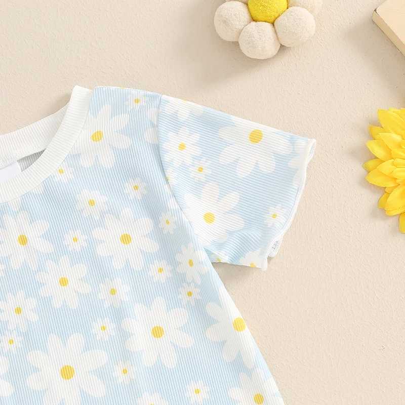 Clothing Sets 2024-04-06 Lioraitiin 6M-4Y Baby Girls Summer Shorts Sets Short Sleeve Crewneck Daisy Print Tops Shorts Sets 2PCS