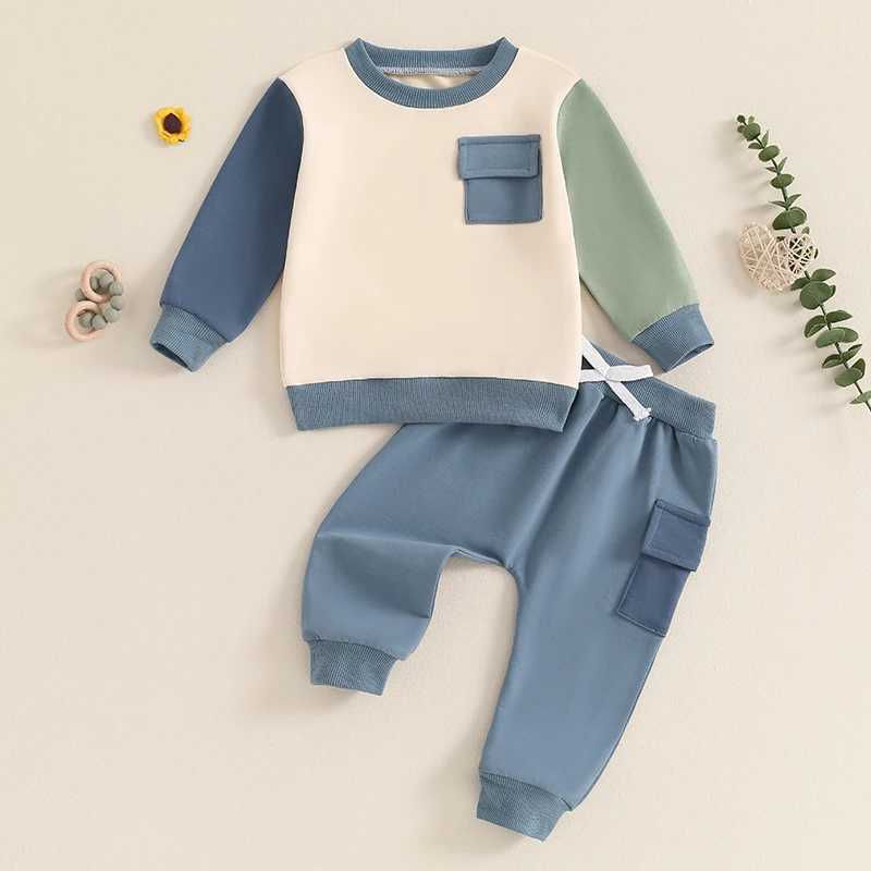 Clothing Sets 2024-05-28 Lioraitiin Baby Boy 2Pcs Fall Outfits Long Sleeve Crew Neck Flap Pocket Sweatshirt + Pants Set Spring Clothes