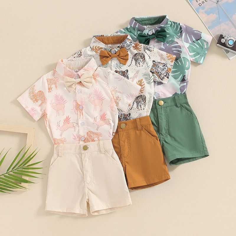Clothing Sets Kids Clothes Outfit Summer Boy Clothing Sets Short Sleeve Leaves Deer Tiger Print Shirt Shorts Children Clothing 6M-4Y