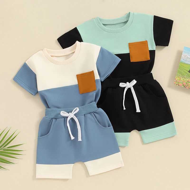 Clothing Sets 2023-12-12 Lioraitiin 0-3Y Baby Boy Clothes Summer Contrast Color Short Sleeve T-shirt Tops Shorts Set Toddler Outfit