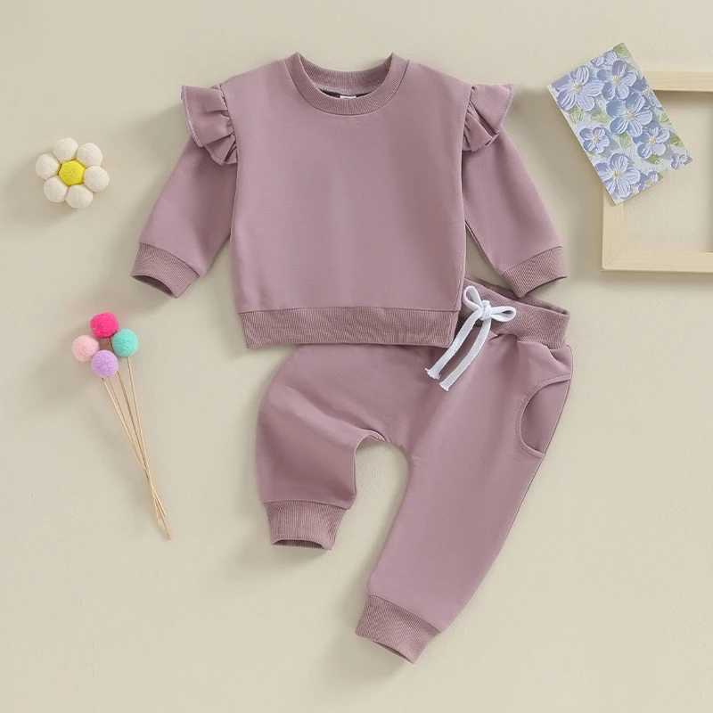 Clothing Sets 2023-09-07 Lioraitiin 0-24M Baby Boys Girl Solid Outfit Long Sleeve Crewneck Oversized Sweatshirt Pants Set Fall Winter Clothes