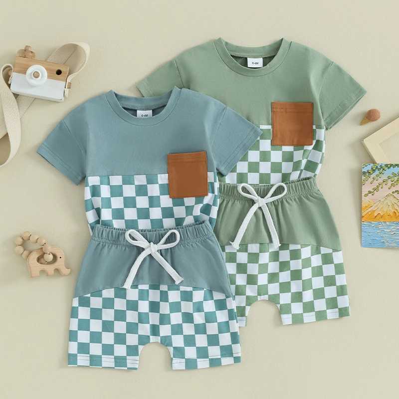 Clothing Sets 2023-12-18 Lioraitiin 0-3Y Toddler Boys Summer Shorts Sets Short Sleeve Checkerboard Print Tops and Drstring Shorts Sets