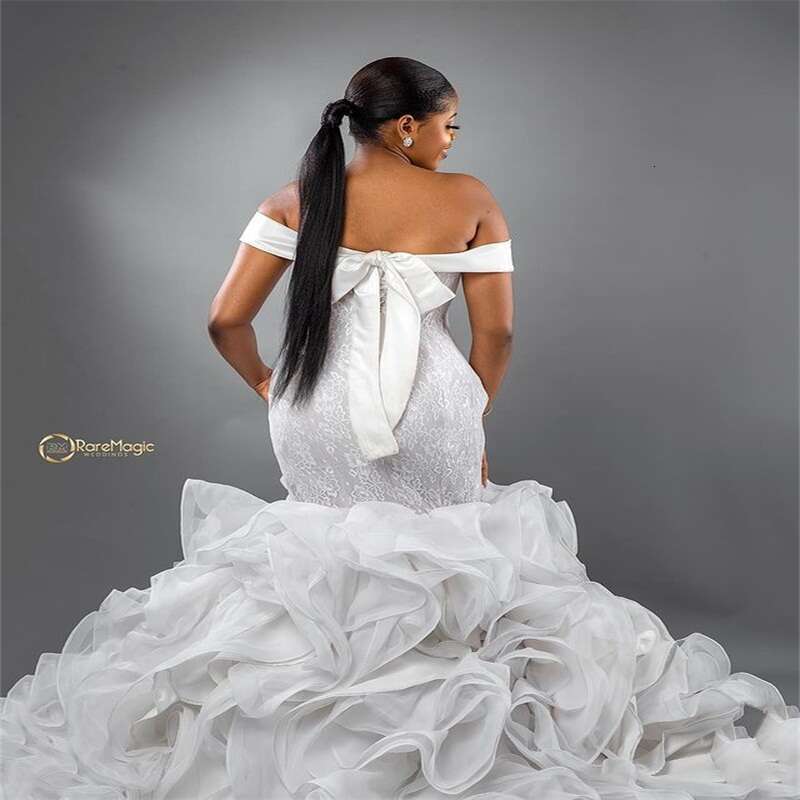 Mermaid special Dresses Crystal Lace Beads Bridal Gowns African Ruffles Organza Custom Made Vestidos De Novia