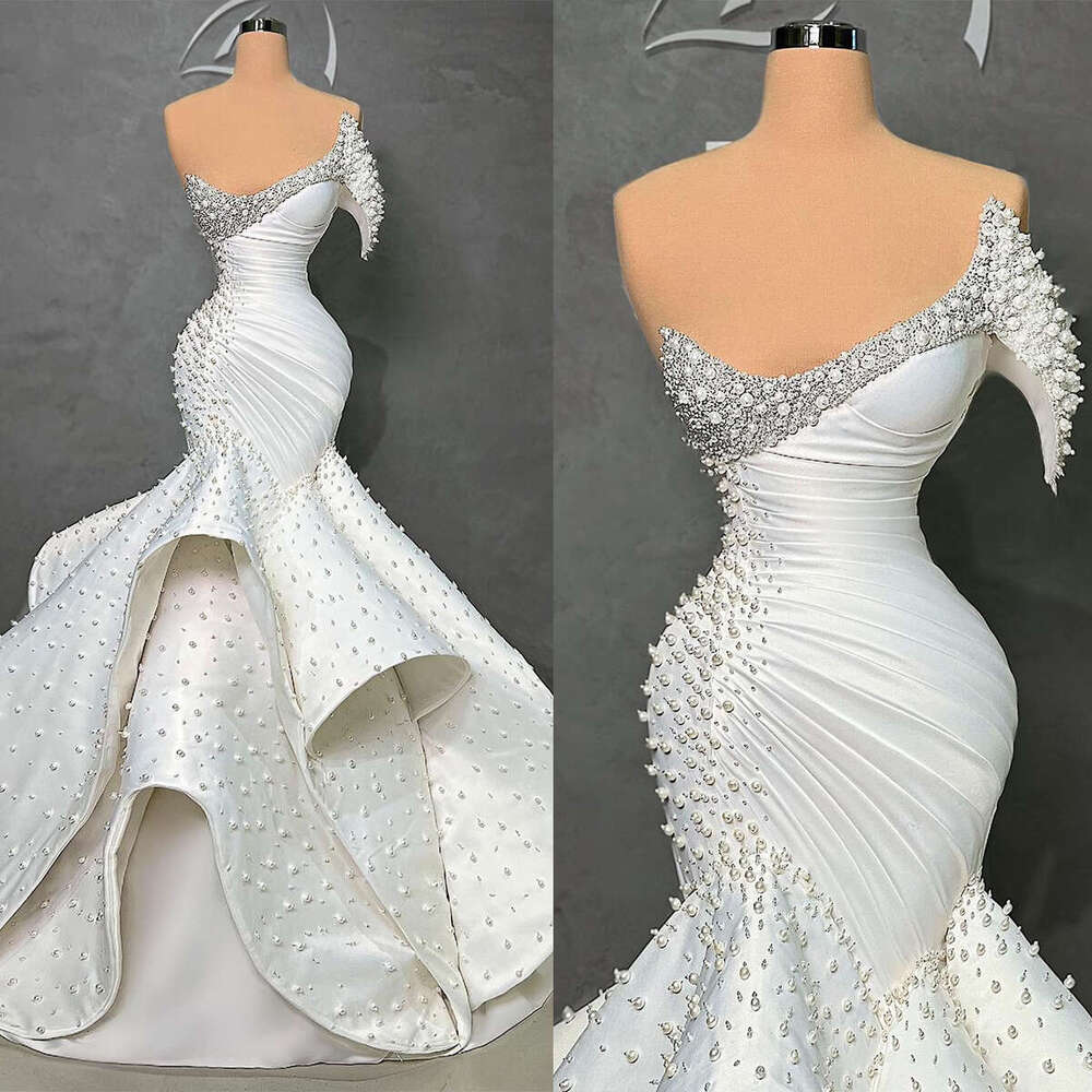 2023 Luxurious Mermaid special Dresses Beads Appliques Lace Bridal Gowns Custom Made One Shoulder Sweep Train Vestidos De Novia