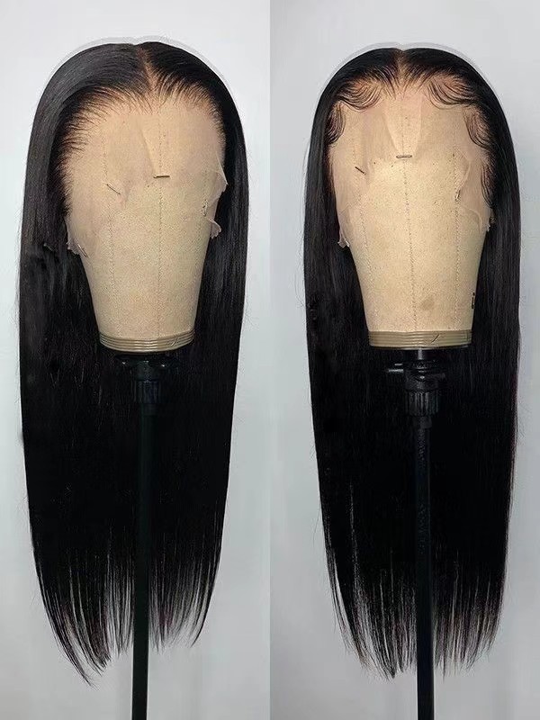 18'' Straight 360 Full Lace Wig Lace Front Wigs Human Hair 360 Lace Frontal Glueless Human Hair Wig Pre Plucked Long Straight Black Wig For 