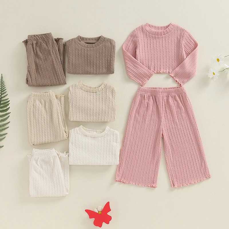 Clothing Sets 2024-05-05 Lioraitiin Kids Girls Pants Set Long Sleeve Crew Neck T-shirt Tops with Pants Clothing Set Fall Outfit