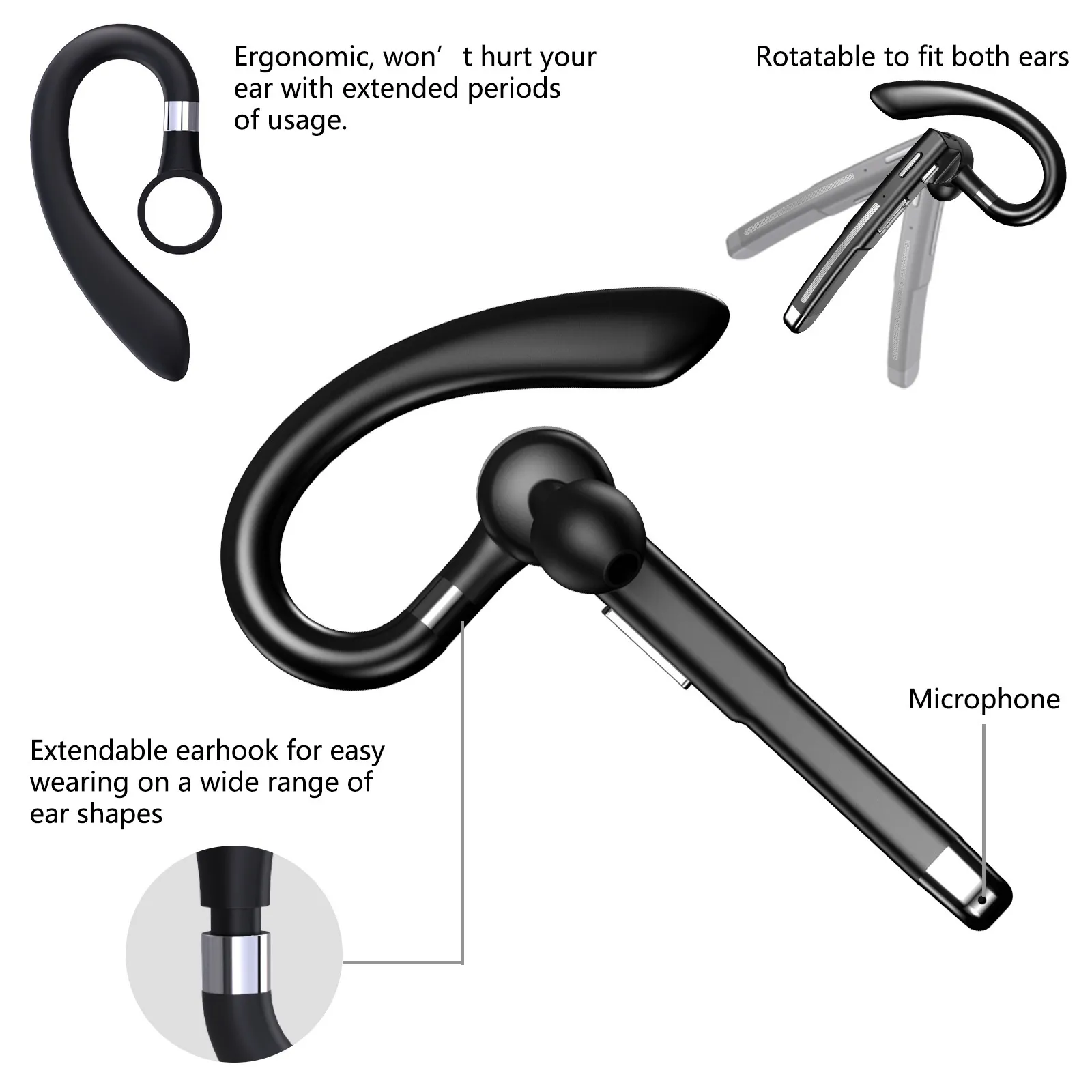 Ear Hook Touch Wireless Earphones Single ears Business Rotating Universal Bluetooth 5.0 Headphone True Stereo Sports Headset ME 100